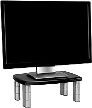 Adjustable Monitor Stand, Three Leg Segments, Simply Adjust Height from 1" to 5 7/8", Holds Up to 80 lbs, 11" Space Between Columns, Silver/Black (MS80B)