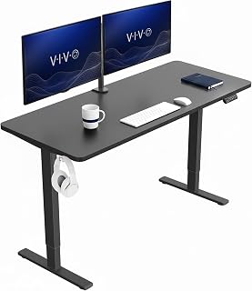 VIVO Black 60 x 24 in Standing Desk, DESK-KIT-1B6B | Electric, Holds 220 lbs, Sit Stand, Height Adjustable, Solid One-Piece Table Top, Memory Presets, 1B Series, Black Frame