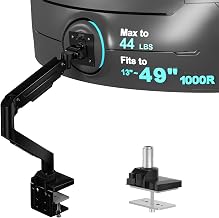WALI Heavy Duty Single Monitor Arm for 13-49 inch 1000R Curved Screens, up to 44 Lbs, Adjustable Single Monitor Desk Mount with C-Clamp, Grommet Base, 75/100mm VESA Mount (GSM001XL), Black